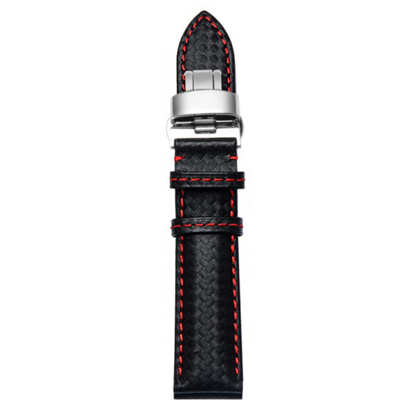 DISMAY Carbon Fiber Leather Watch Band Strap Replacement with folding clasp buckle.